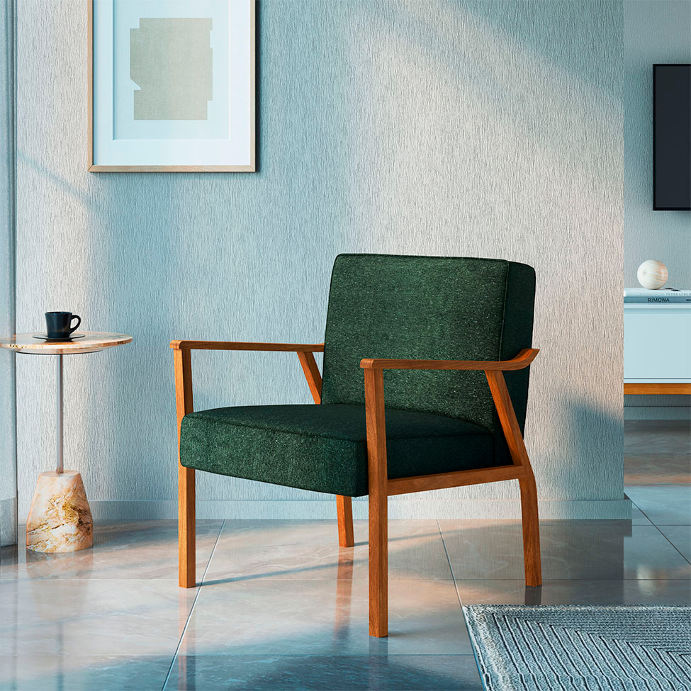 Conjunto com 2 Poltronas Antonia Algodão Verde e Nogueira