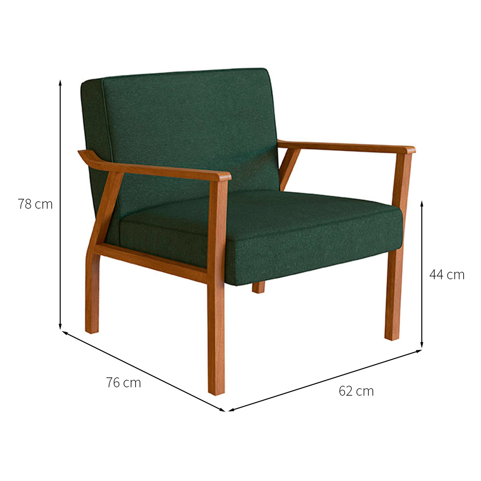 Conjunto com 2 Poltronas Antonia Algodão Verde e Nogueira