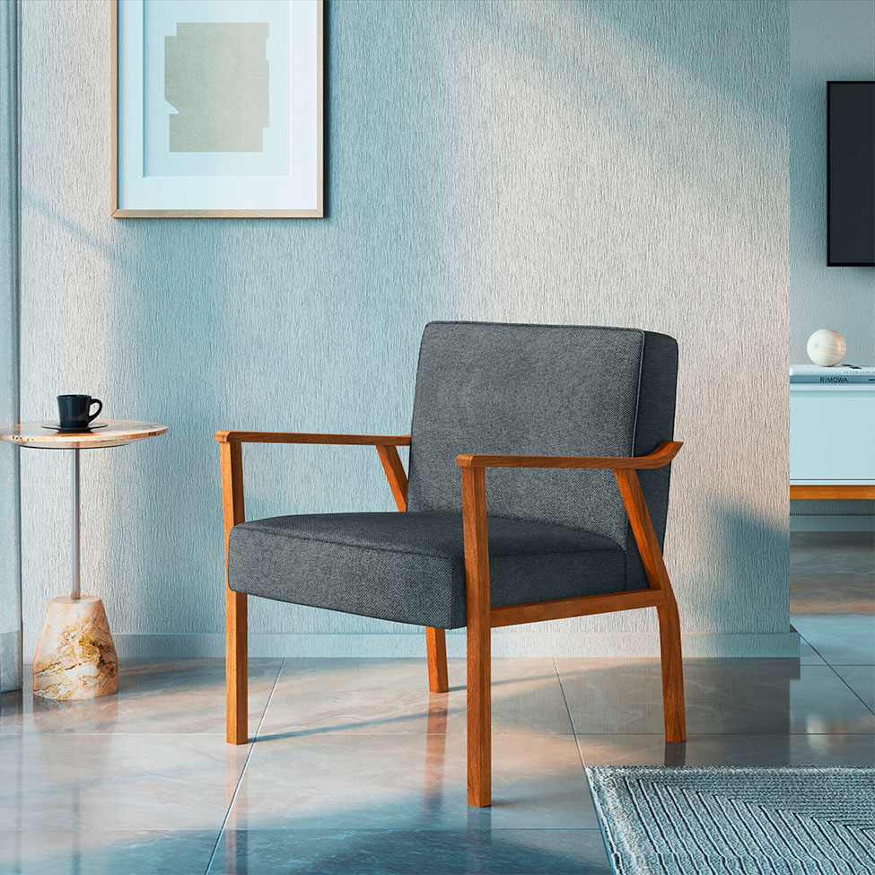 Conjunto com 2 Poltronas Antonia Poliéster Chumbo e Nogueira