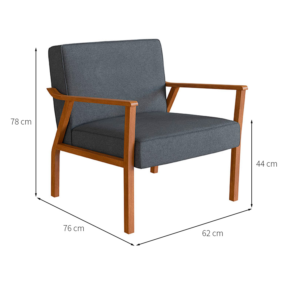 Conjunto com 2 Poltronas Antonia Poliéster Chumbo e Nogueira