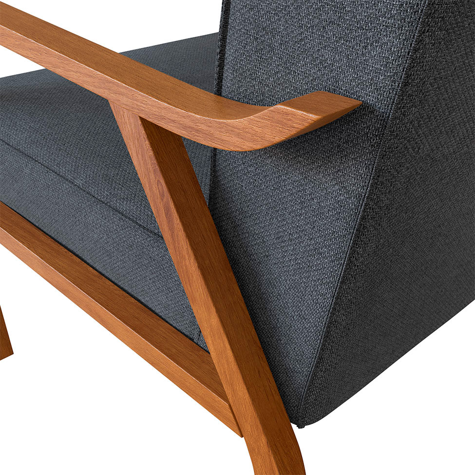 Conjunto com 2 Poltronas Antonia Poliéster Chumbo e Nogueira