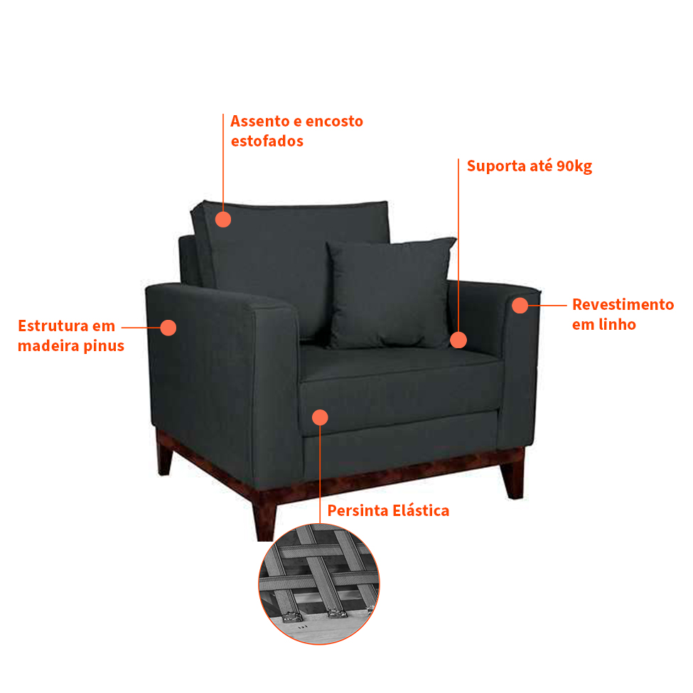 Conjunto com 2 Poltronas Beny I Grafite
