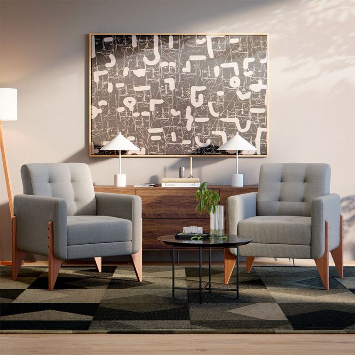 Conjunto com 2 Poltronas Brooklin Linho Cimento