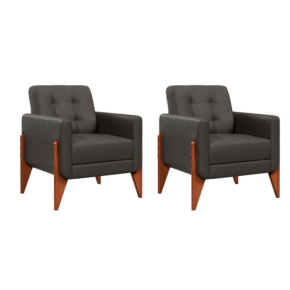 Conjunto com 2 Poltronas Brooklin Linho Cinza