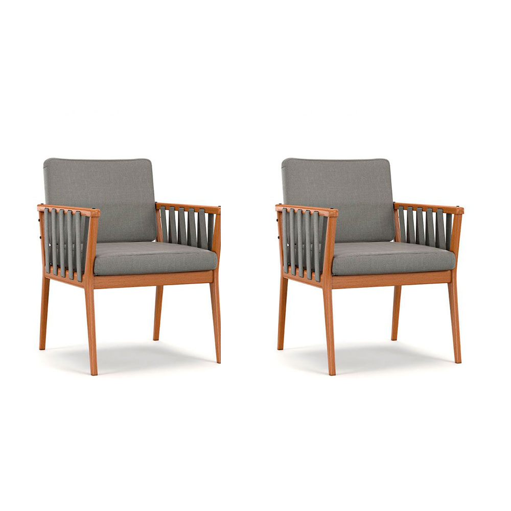 Conjunto com 2 Poltronas Chicago Linho Cimento