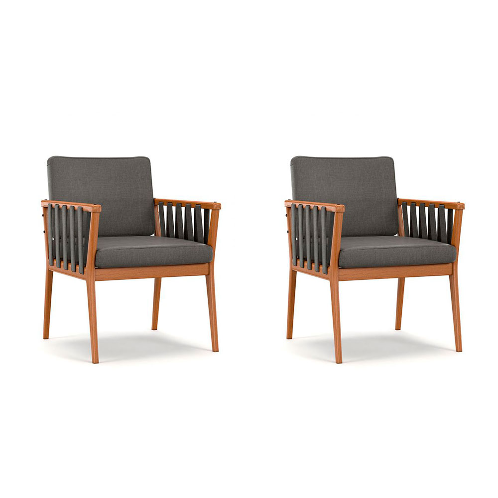 Conjunto com 2 Poltronas Chicago Linho Cinza