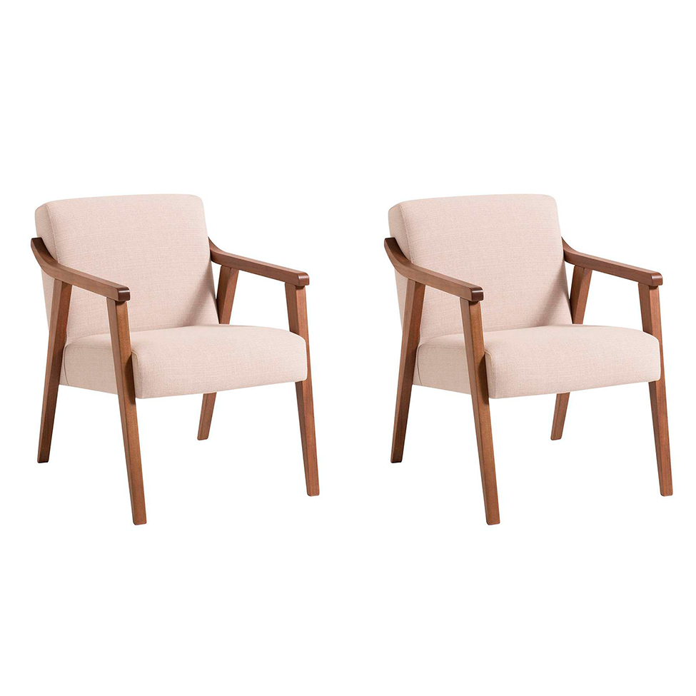 Conjunto com 2 Poltronas Flávia Bege e Nogueira