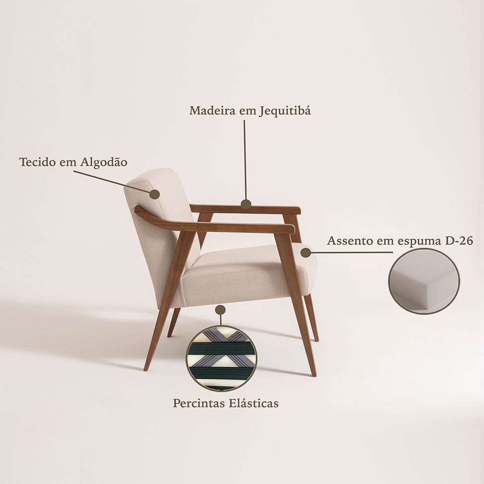 Conjunto com 2 Poltronas Flávia Bege e Nogueira