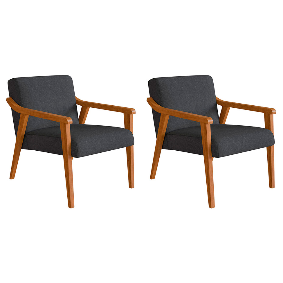 Conjunto com 2 Poltronas Flavia Algodão Chumbo e Nogueira