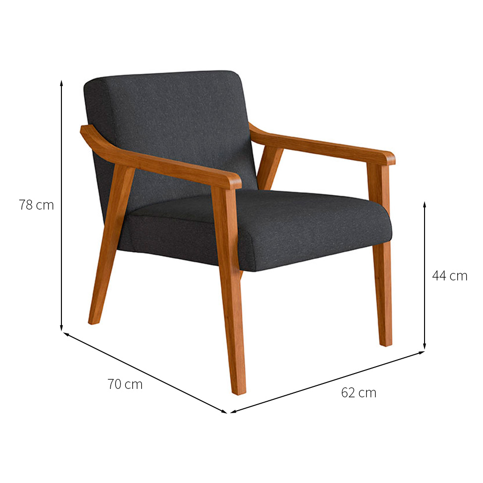 Conjunto com 2 Poltronas Flavia Algodão Chumbo e Nogueira