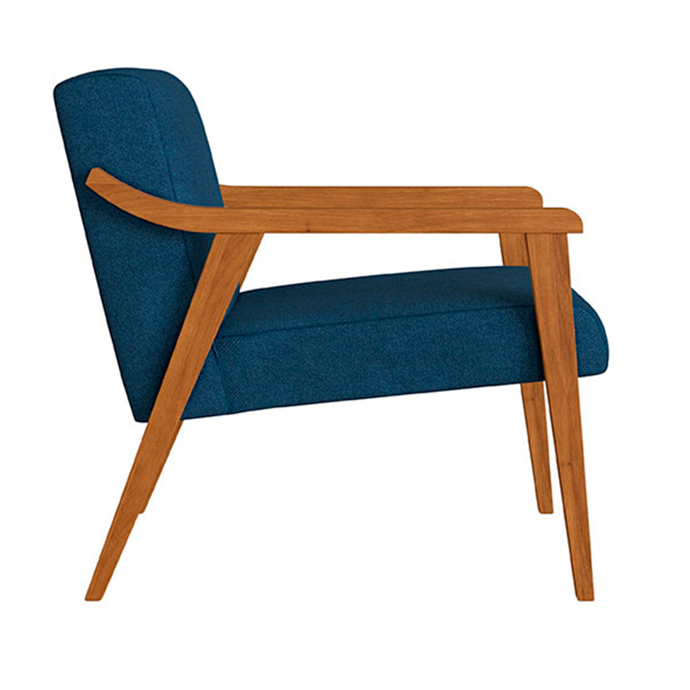 Conjunto com 2 Poltronas Flavia Poliéster Azul Marinho e Nogueira