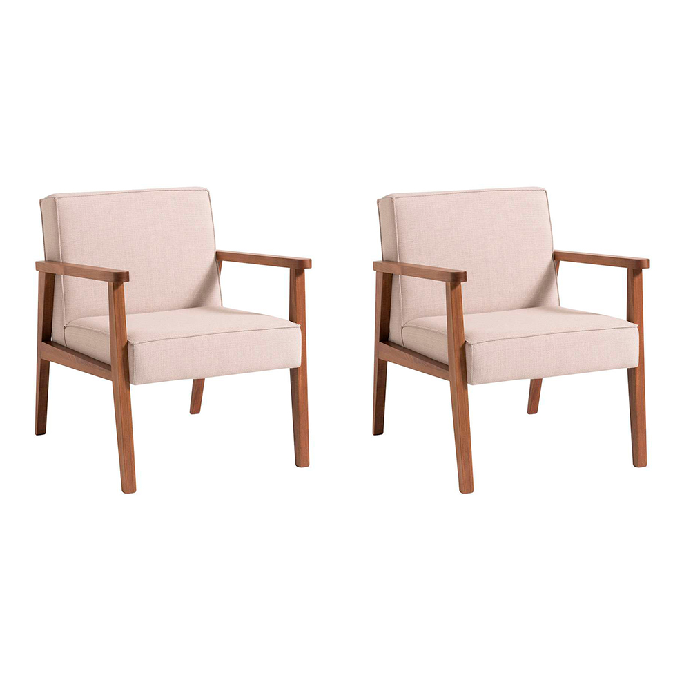 Conjunto com 2 Poltronas Júlia Bege e Nogueira