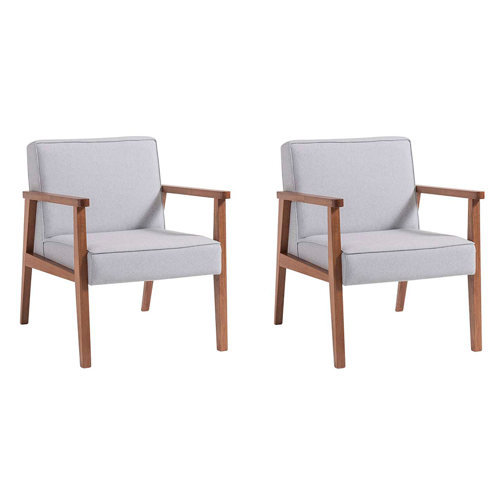 Conjunto com 2 Poltronas Júlia Cinza e Nogueira