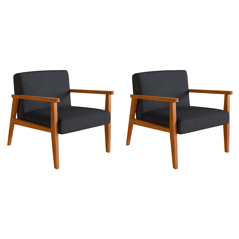 Conjunto com 2 Poltronas Julia Algodão Chumbo e Nogueira