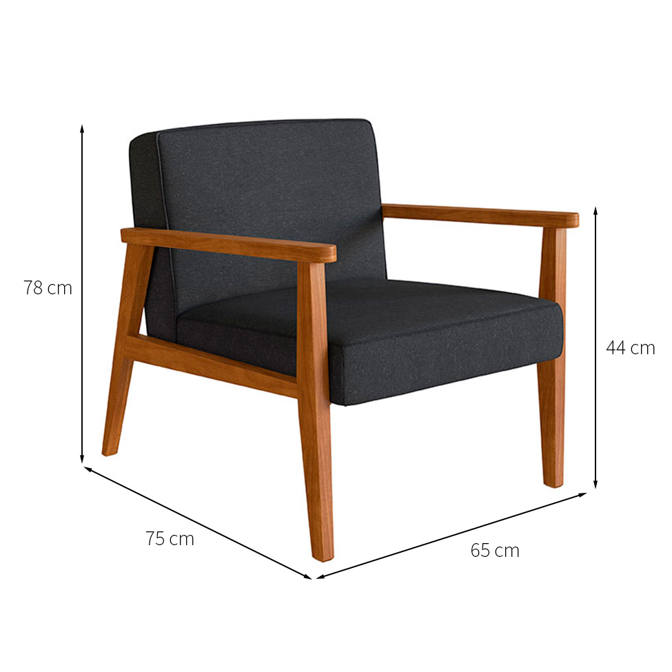 Conjunto com 2 Poltronas Julia Algodão Chumbo e Nogueira