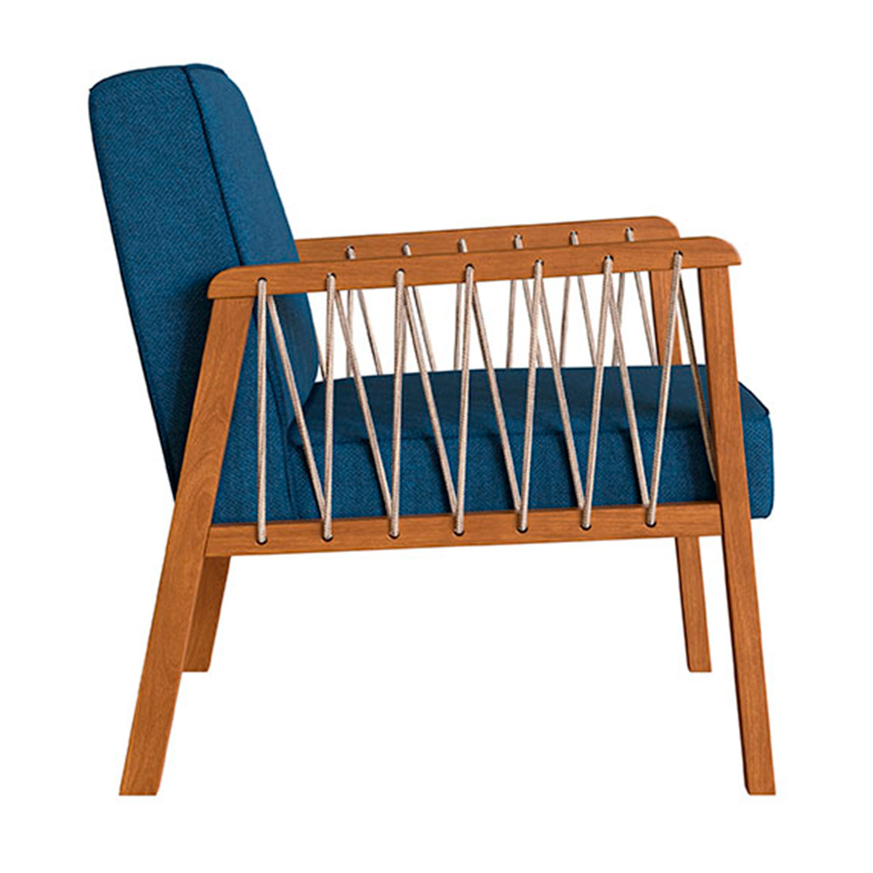 Conjunto com 2 Poltronas Lara Poliéster Azul Marinho e Nogueira