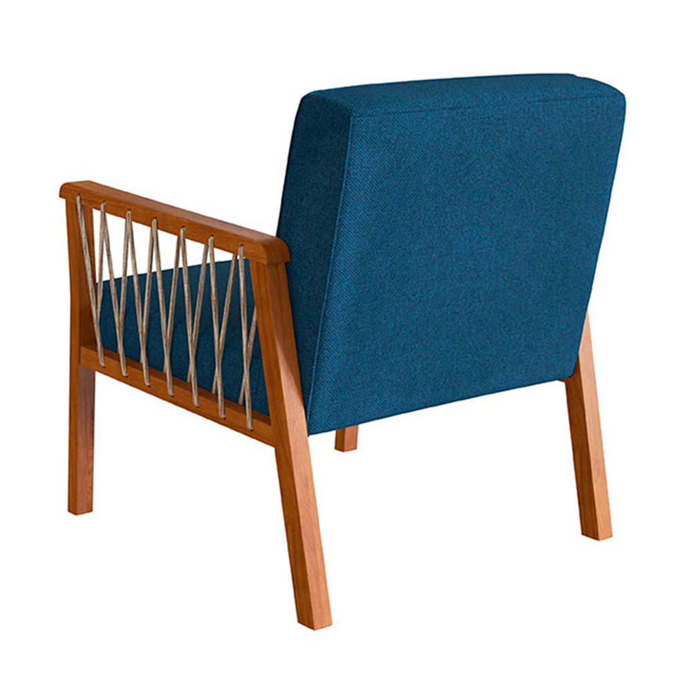 Conjunto com 2 Poltronas Lara Poliéster Azul Marinho e Nogueira