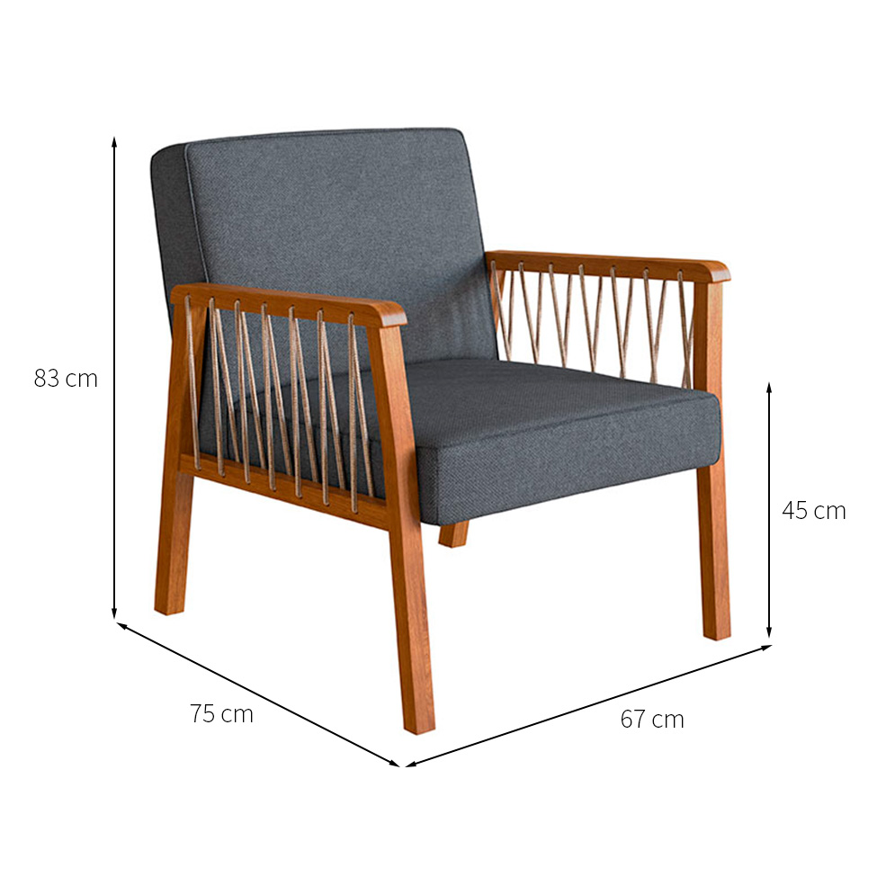 Conjunto com 2 Poltronas Lara Poliéster Chumbo e Nogueira