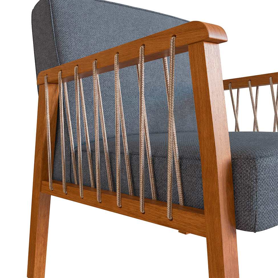 Conjunto com 2 Poltronas Lara Poliéster Chumbo e Nogueira