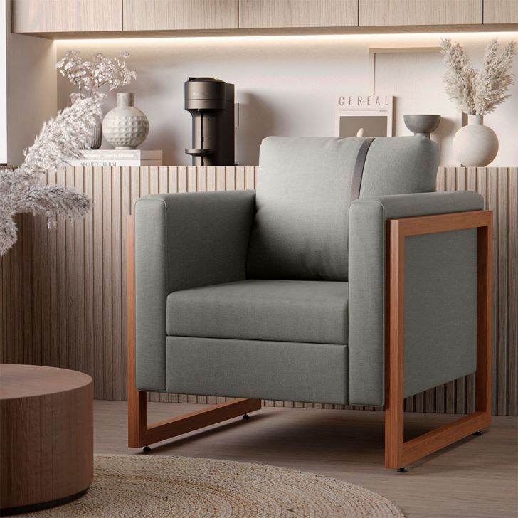 Conjunto com 2 Poltronas Lin Linho Cimento