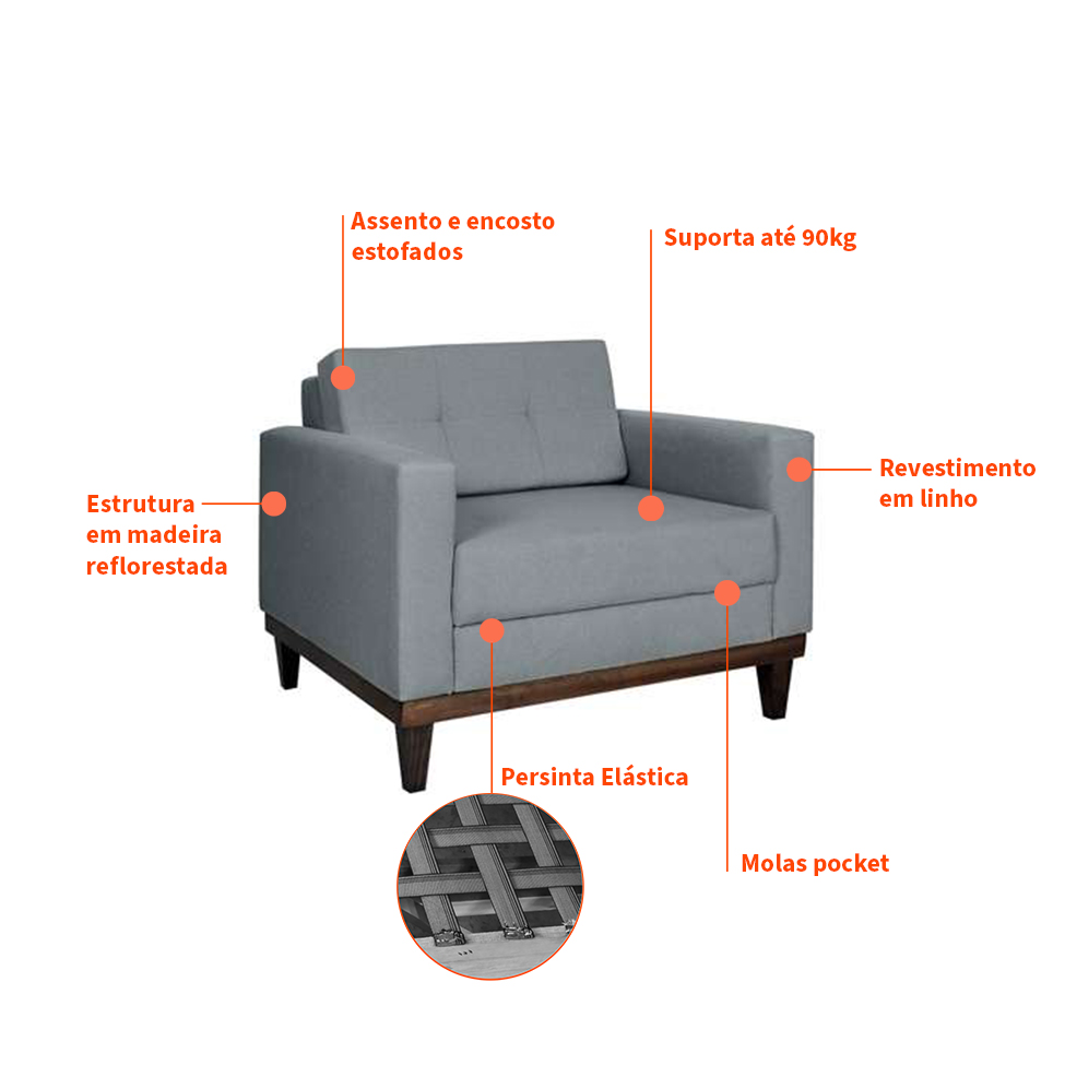 Conjunto com 2 Poltronas Living Cinza