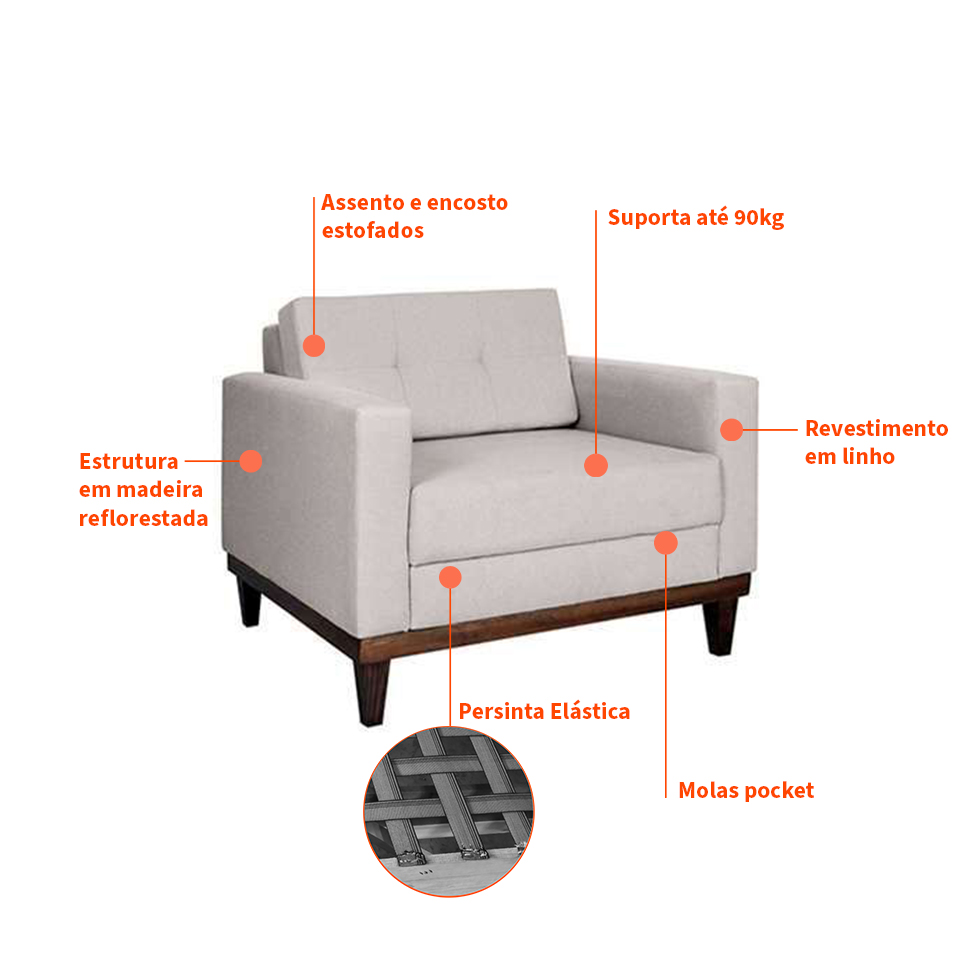 Conjunto com 2 Poltronas Living Cru