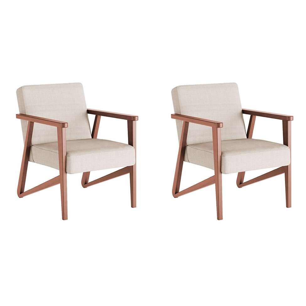 Conjunto com 2 Poltronas Luiza Nogueira Madeira Maciça