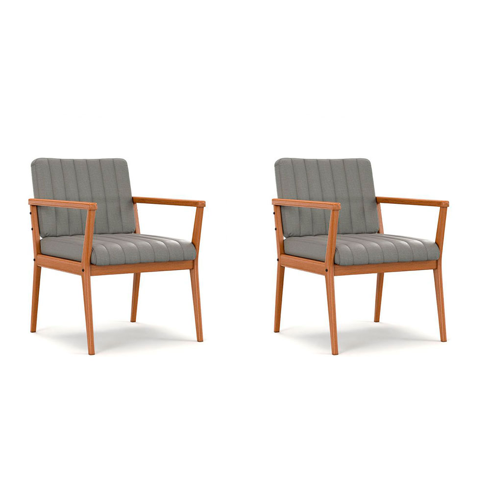 Conjunto com 2 Poltronas Miami Linho Cimento