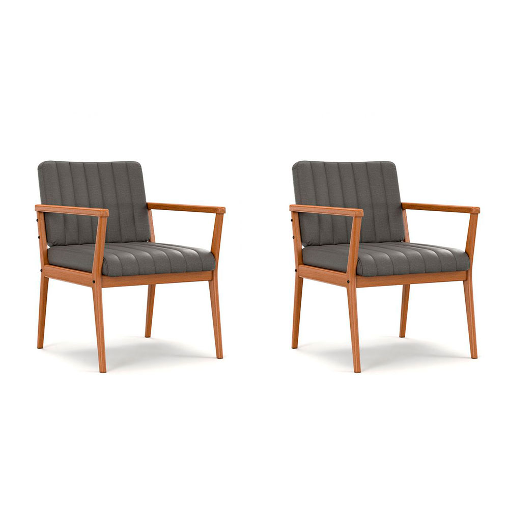 Conjunto com 2 Poltronas Miami Linho Cinza