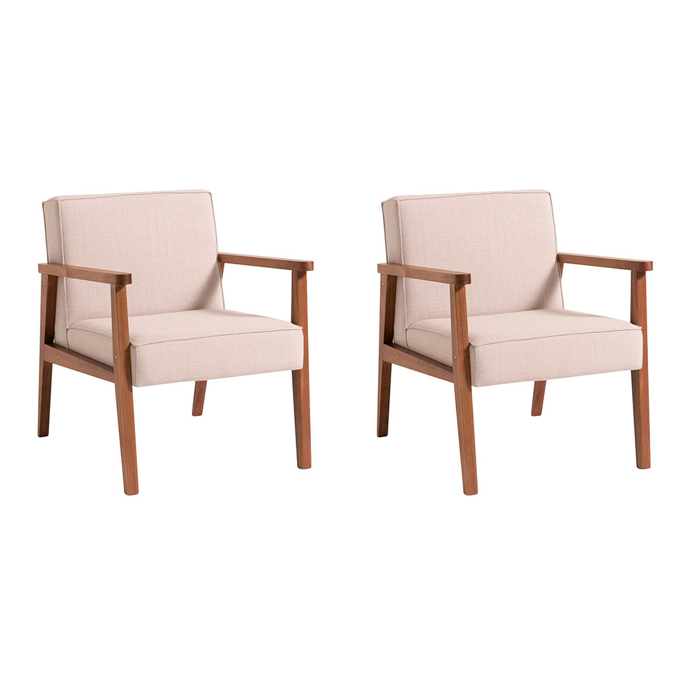 Conjunto com 2 Poltronas New Julia Bege e Nogueira
