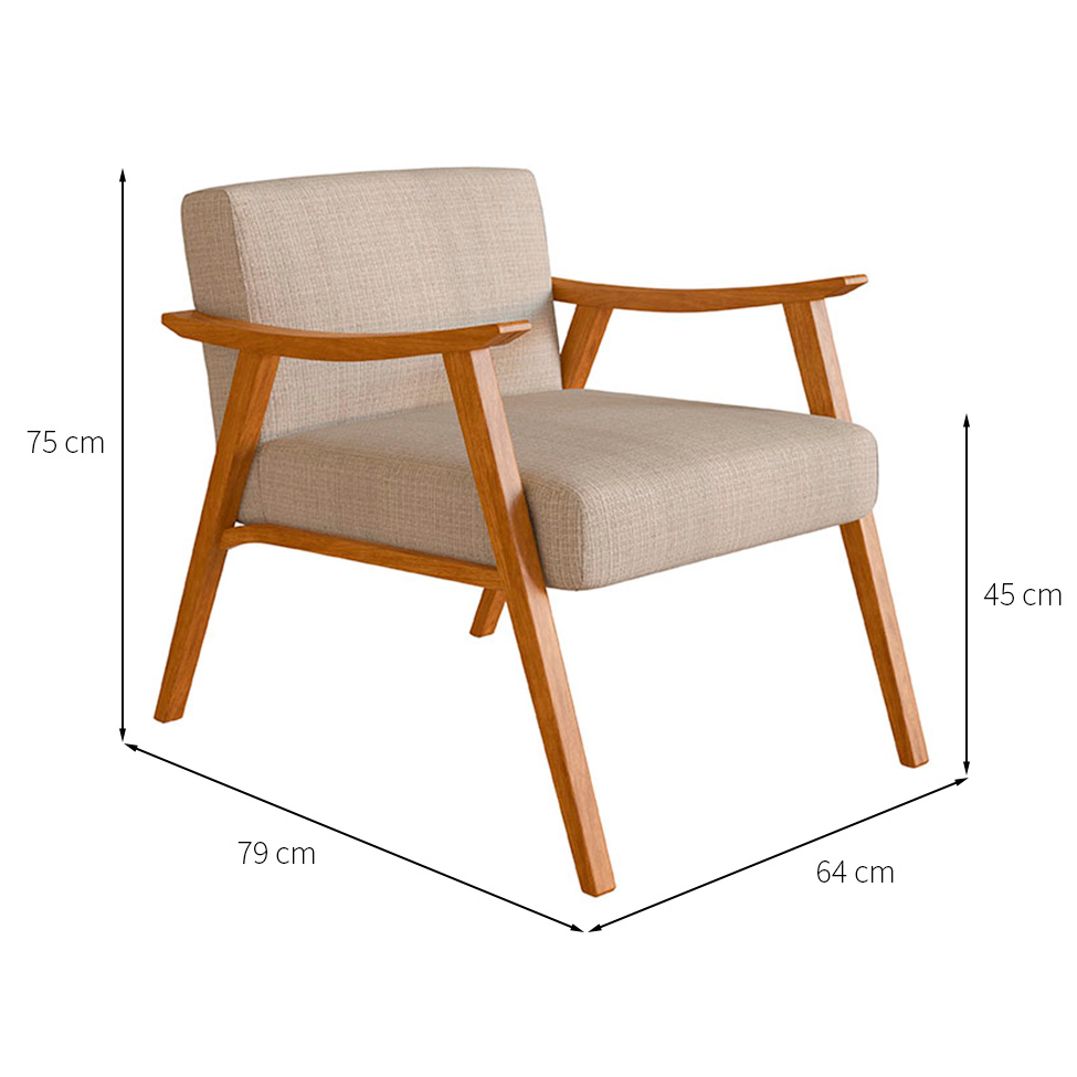 Conjunto com 2 Poltronas Ravena Algodão Bege e Nogueira