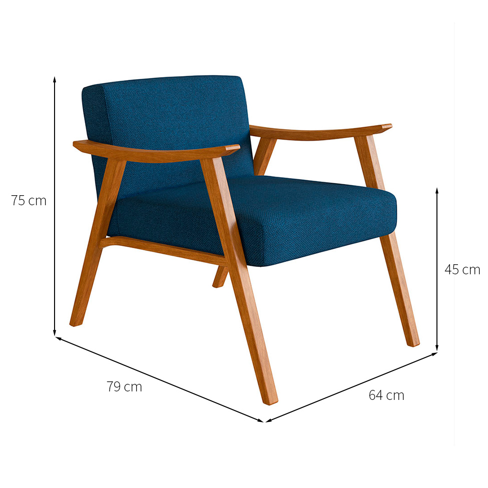 Conjunto com 2 Poltronas Ravena Poliéster Azul Marinho e Nogueira