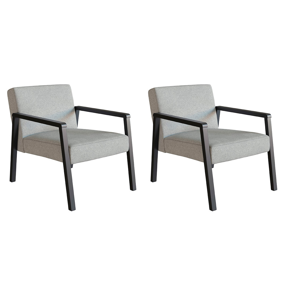 Conjunto com 2 Poltronas Slim Poliéster Cinza Claro e Preta