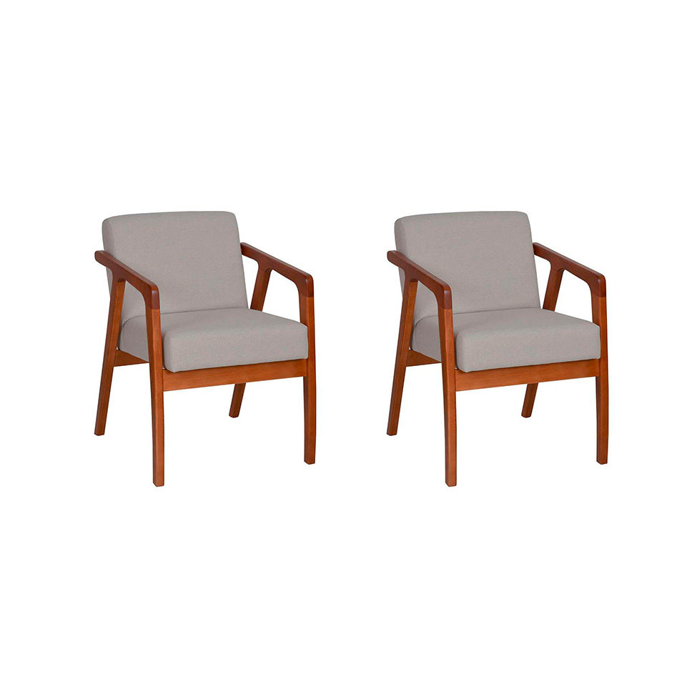 Conjunto com 2 Poltronas Tosar I Amêndoa e Lyz Cinza