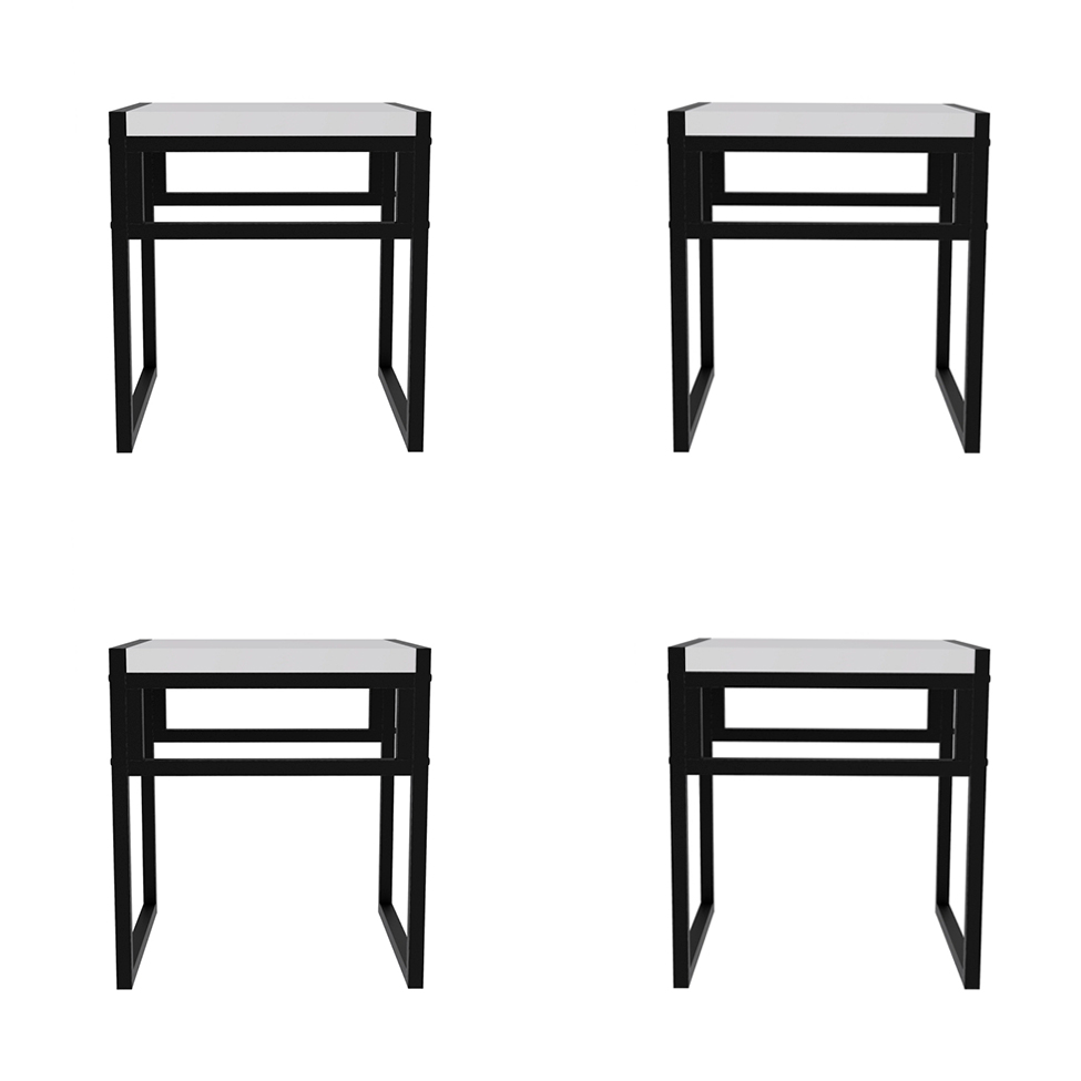 Conjunto com 4 Bancos Wooden Branco e Preto
