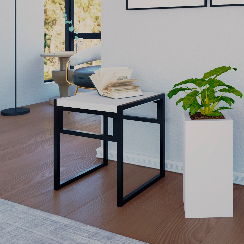 Conjunto com 4 Bancos Wooden Branco e Preto