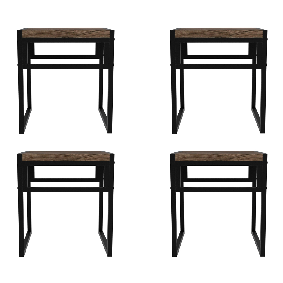 Conjunto com 4 Bancos Wooden Carvalho Dark e Preto