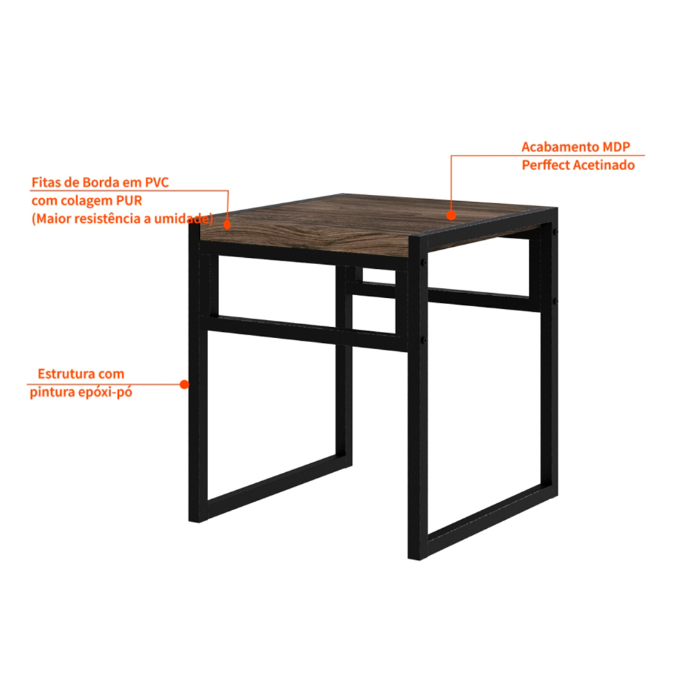 Conjunto com 4 Bancos Wooden Carvalho Dark e Preto