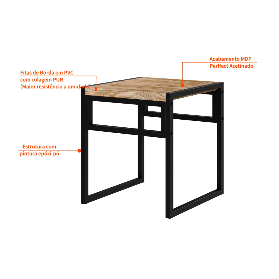 Conjunto com 4 Bancos Wooden Carvalho e Preto