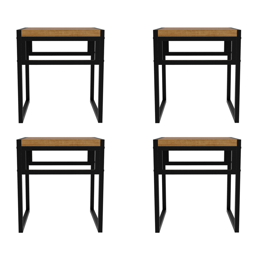 Conjunto com 4 Bancos Wooden Mel e Preto