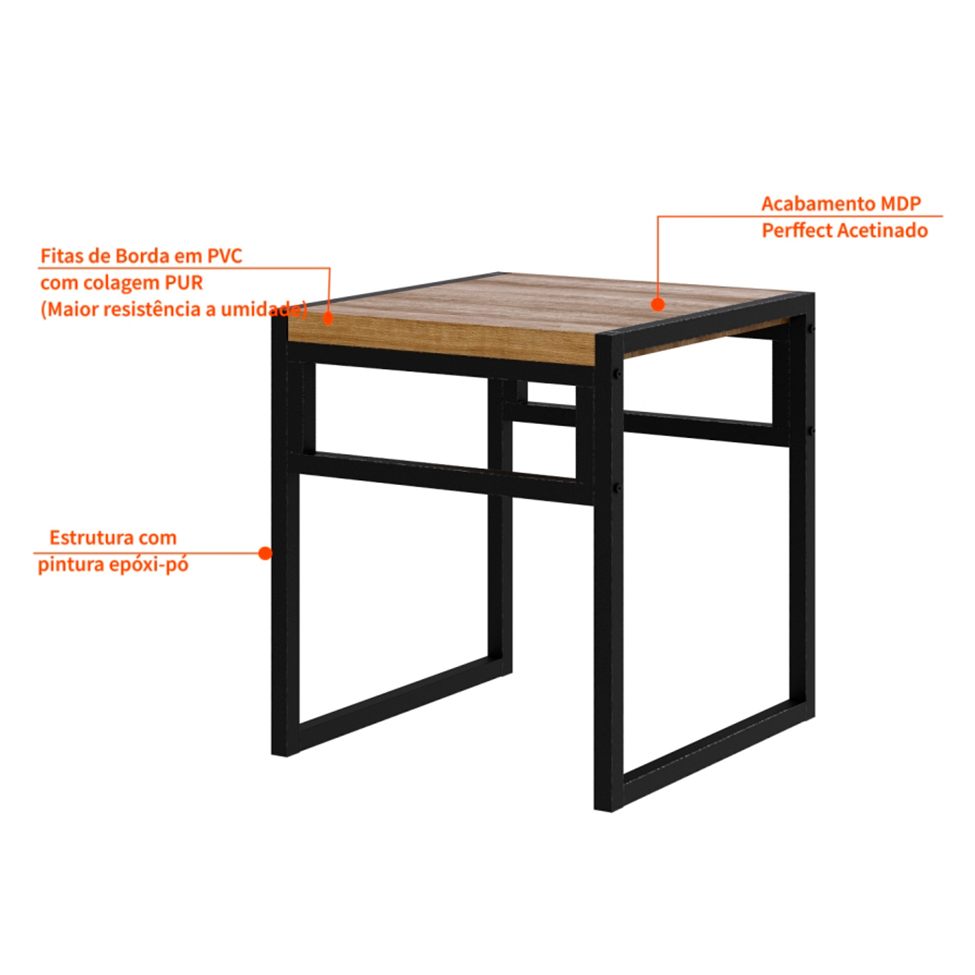Conjunto com 4 Bancos Wooden Mel e Preto