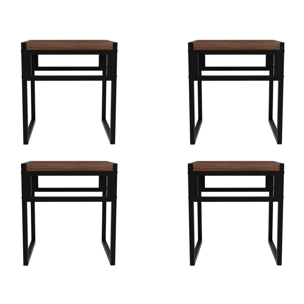 Conjunto com 4 Bancos Wooden Nogal e Preto