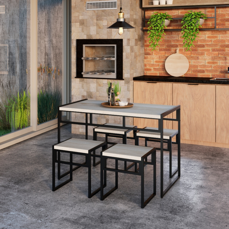 Conjunto com 4 Bancos Wooden Snow e Preto