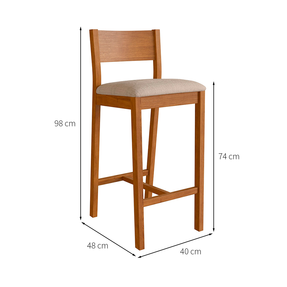 Conjunto com 4 Banquetas Manu Algodão Bege e Nogueira