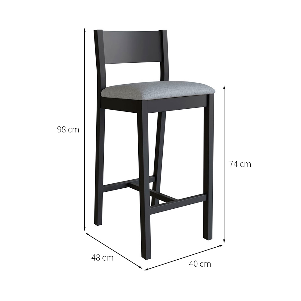 Conjunto com 4 Banquetas Manu Algodão Cinza e Preta
