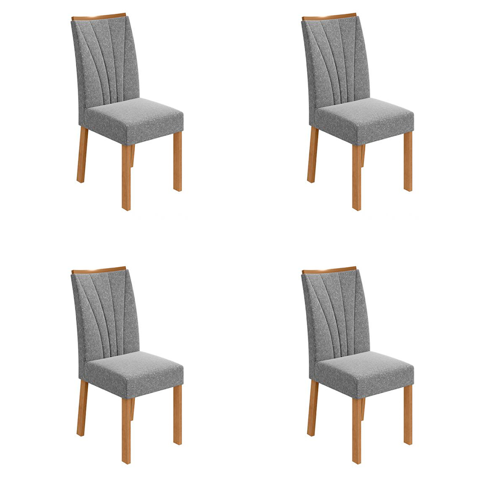 Conjunto com 4 Cadeiras Apogeu Linho Cinza e Amêndoa Clean