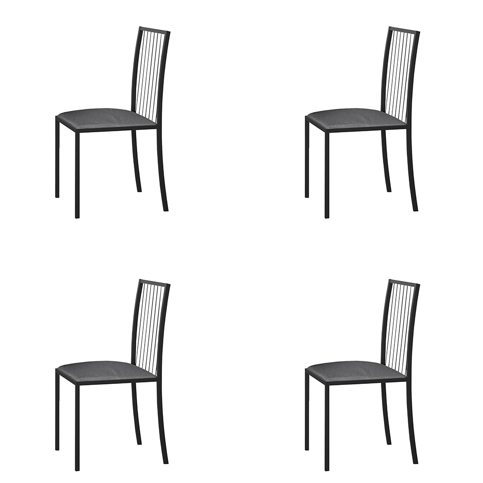 Conjunto com 4 Cadeiras Atos Linho Cinza Escuro