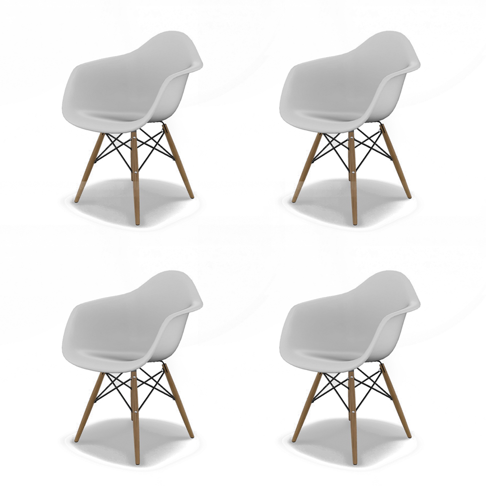 Conjunto com 4 Cadeiras Eames Arm DSW Branco e Madeira