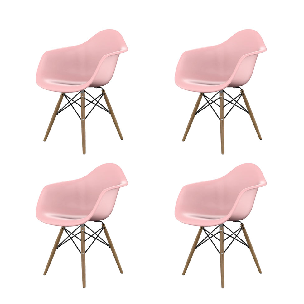 Conjunto com 4 Cadeiras Eames Arm DSW Rosa e Madeira
