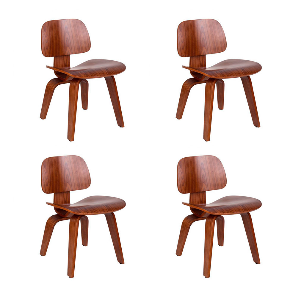 Conjunto com 4 Cadeiras Eames Walnut Madeira
